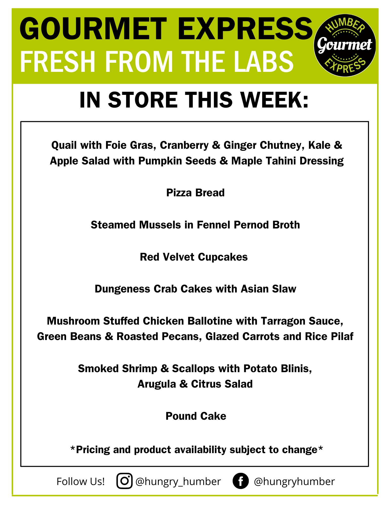 This Week at Gourmet Express Humber Communiqué